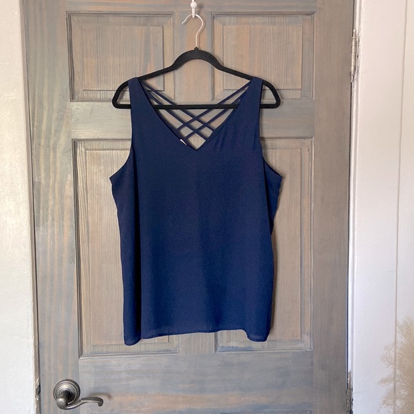 Maurices Navy Blouse with Criss-Cross Detailed Back - Picture 1 of 2